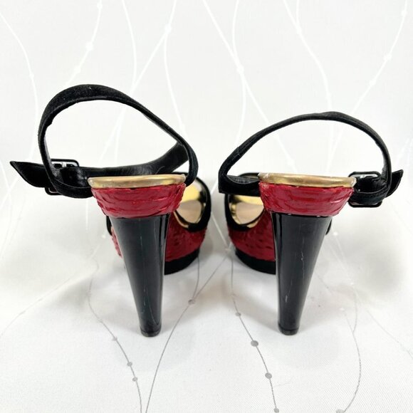 Christian Louboutin Black Red Suede Python Leather Falaise Platform Heels $945 - Picture 5 of 14